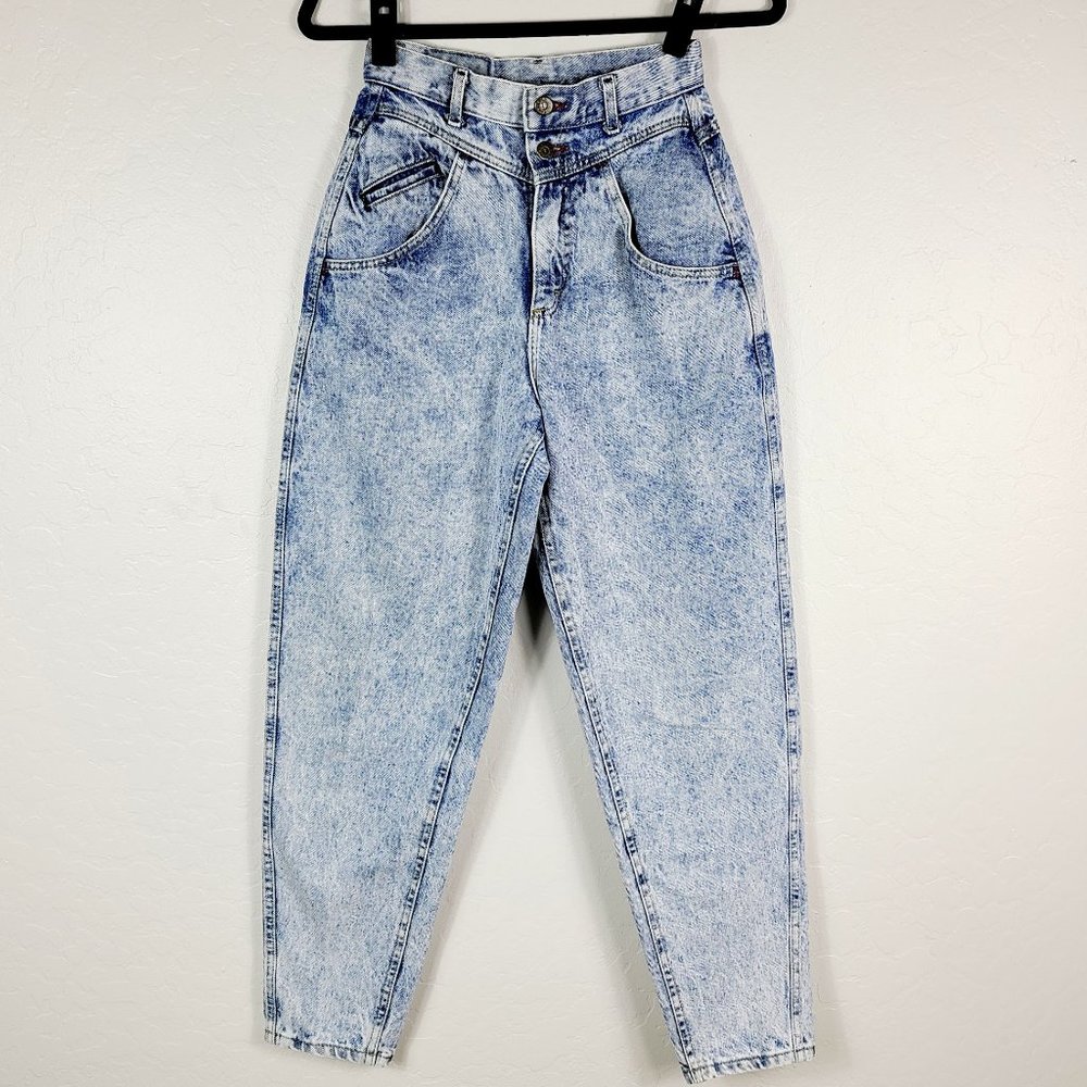 Vintage Lee Mom Jeans 7 Medium 24 Womens Blue Acid Wash High-Rise Denim Pants